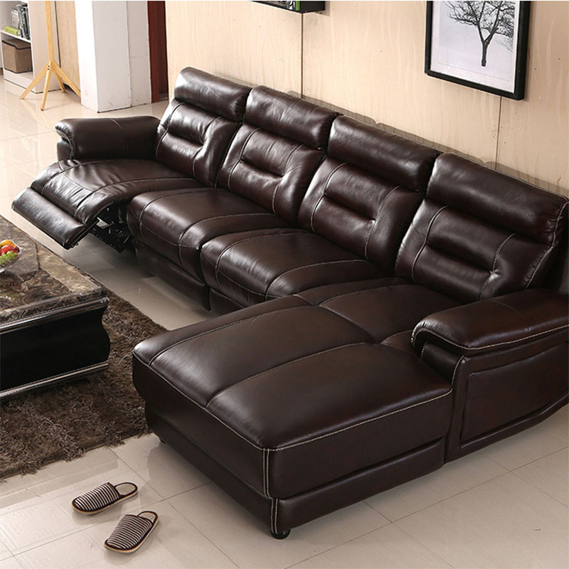 Functional theater genuine leather sofa bed with chaise longue