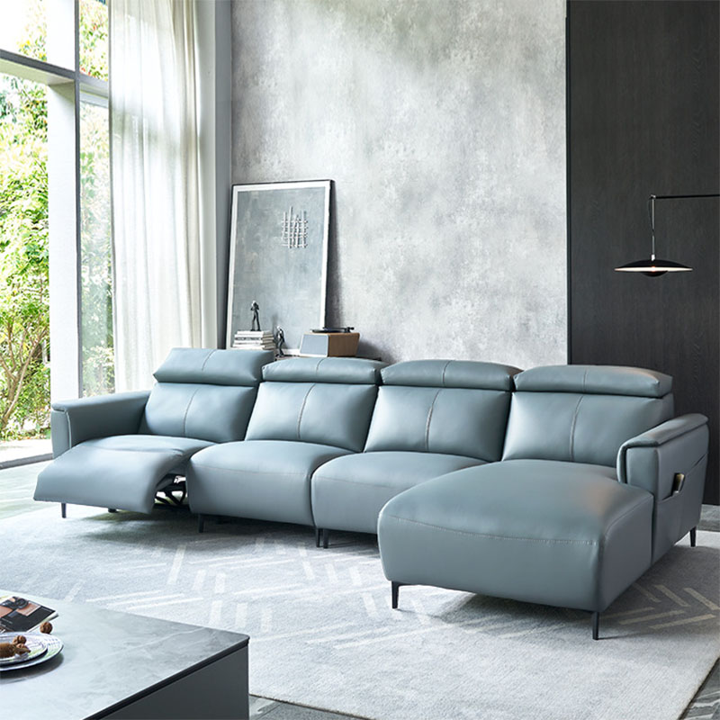 Home furniture L shape recliner leather couch bed with fashionable design