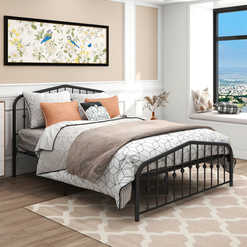 Metal platform bed frame with genuine leather mattress sold at cost price